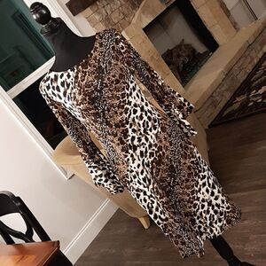 Olivia Matthews Animal Print Bell Sleeve Midi Dress